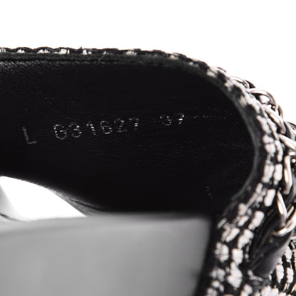 Chanel Tweed Lambskin Chain Flat Sandals 37 Black White 8 of 8