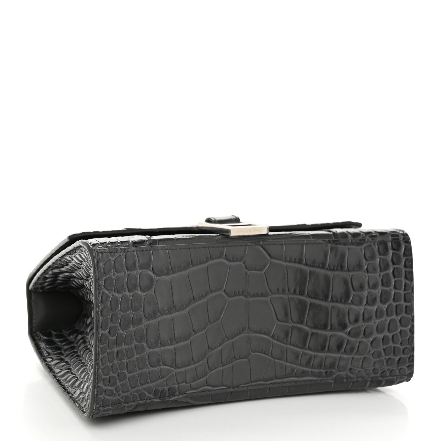 Balenciaga Shiny Calfskin Crocodile Embossed Small Hourglass Top Handle Bag Dark Grey 4 of 10