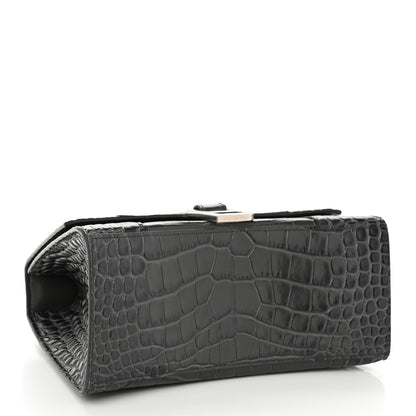 Balenciaga Shiny Calfskin Crocodile Embossed Small Hourglass Top Handle Bag Dark Grey 4 of 10