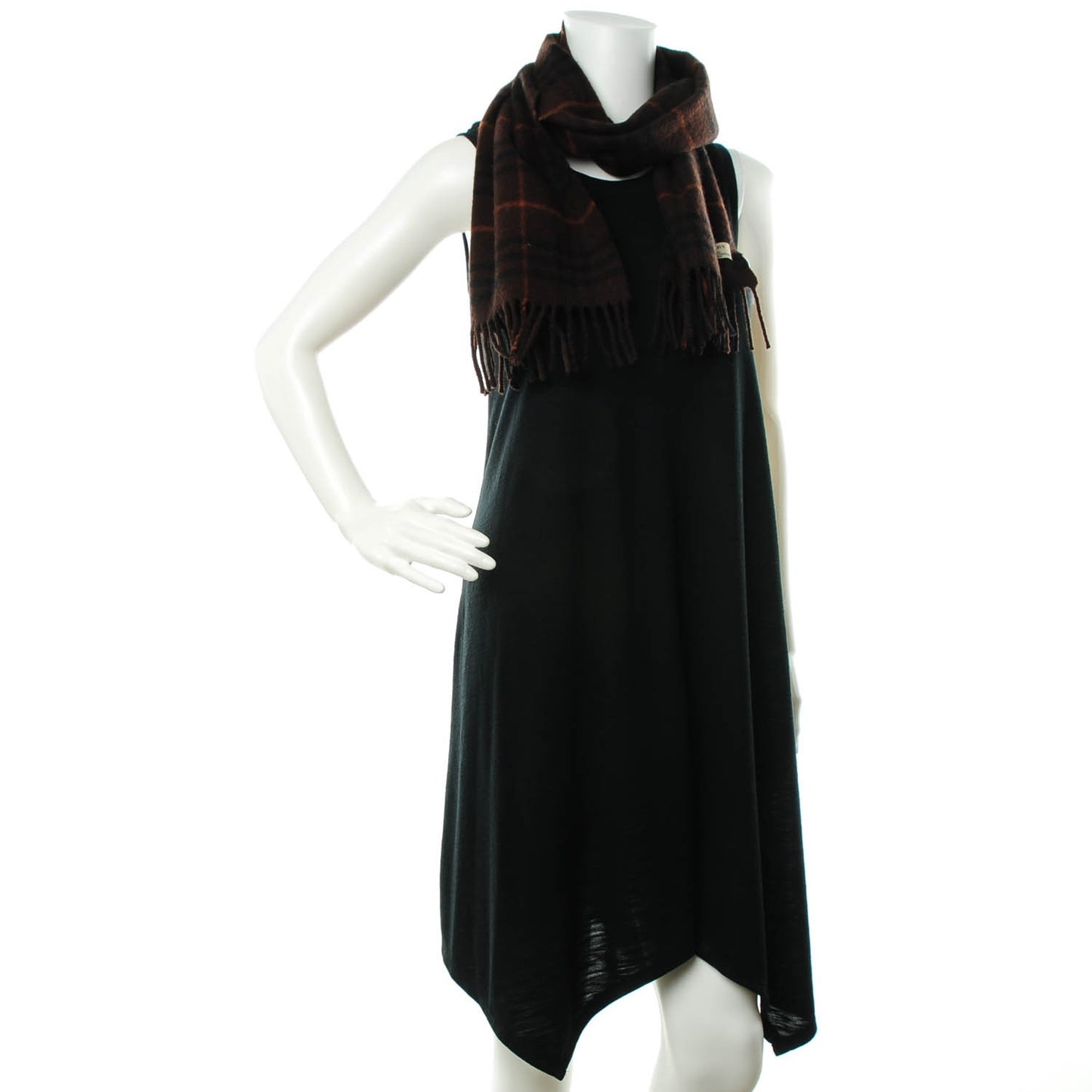 Wool Check Fringe Scarf Dark Brown