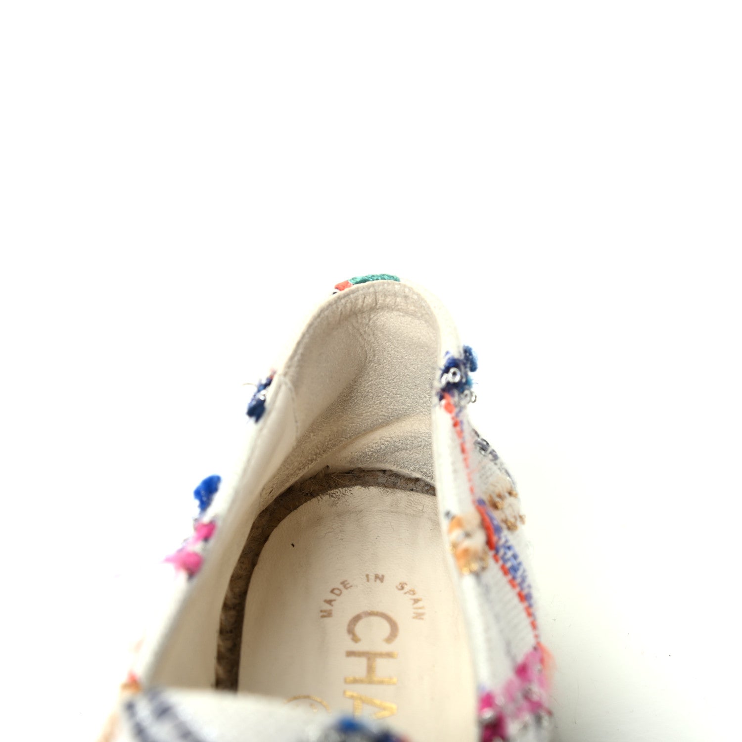 Chanel Tweed Grosgrain CC Espadrilles 35 White Blue Pink Green Black 10 of 12