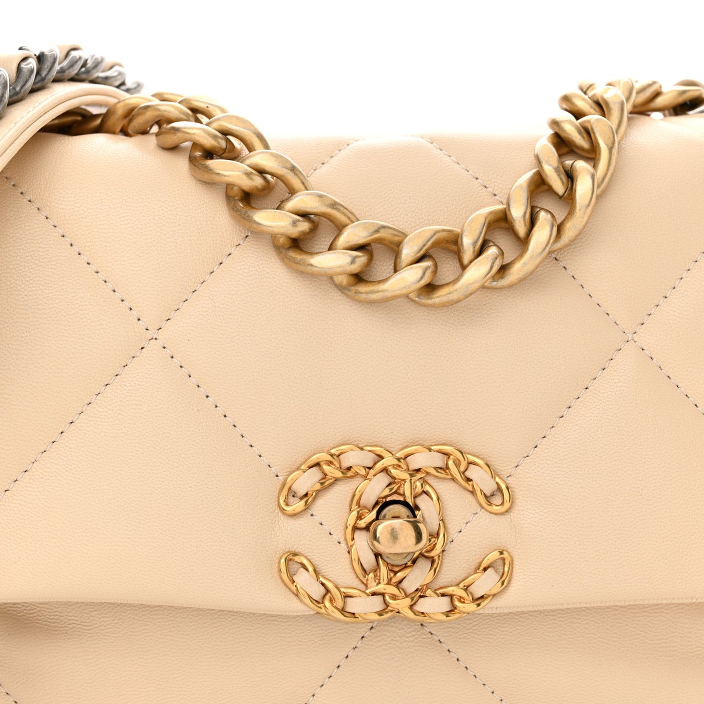 Goatskin Quilted Medium Chanel 19 Flap Beige