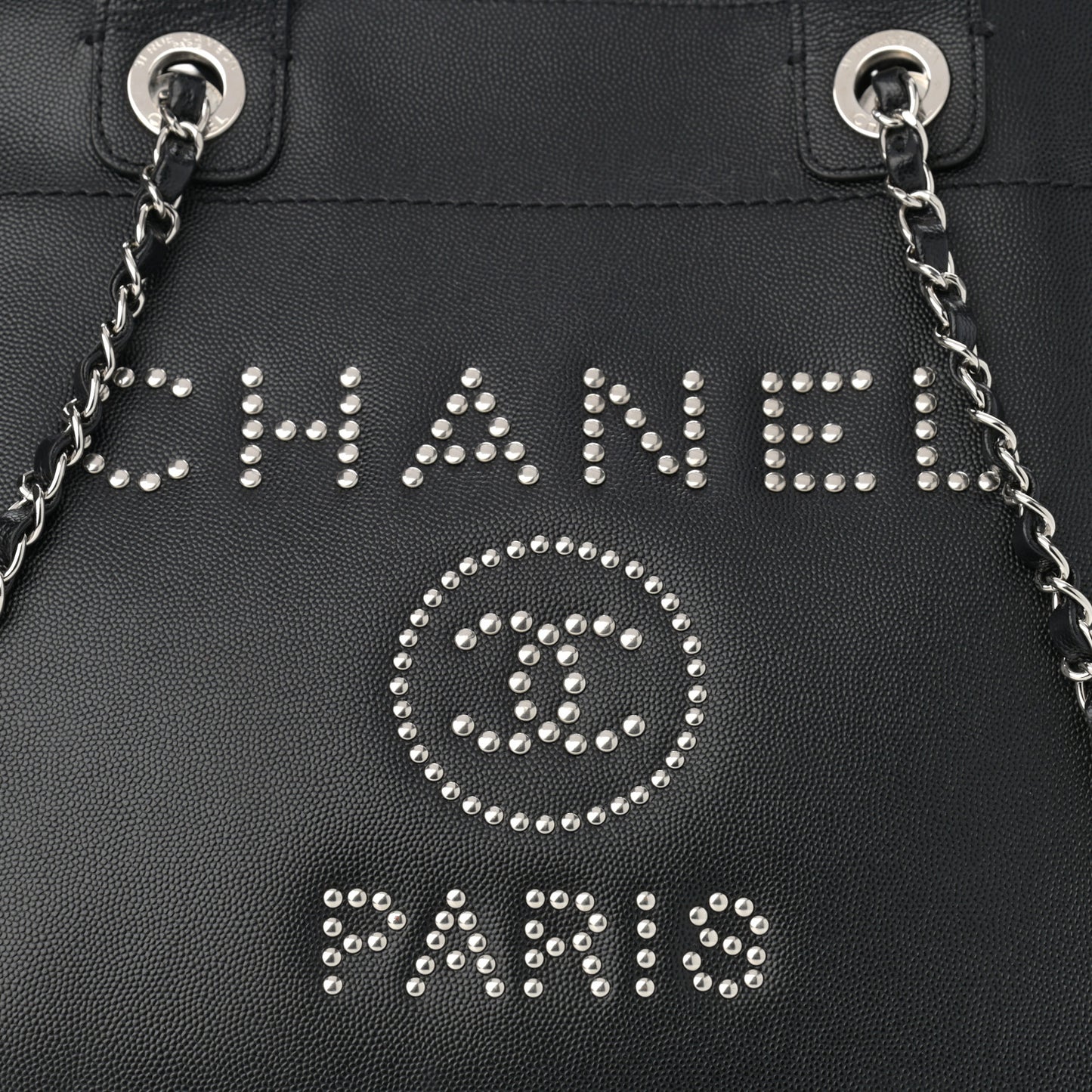 Caviar Medium Studded Deauville Tote Black