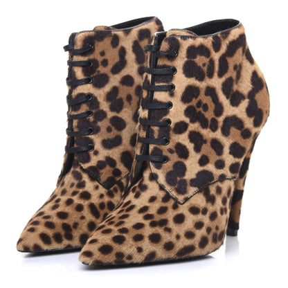 Saint Laurent Calfskin Calf Hair Leopard Print Lace Up Ankle Boots 36.5 3 of 11
