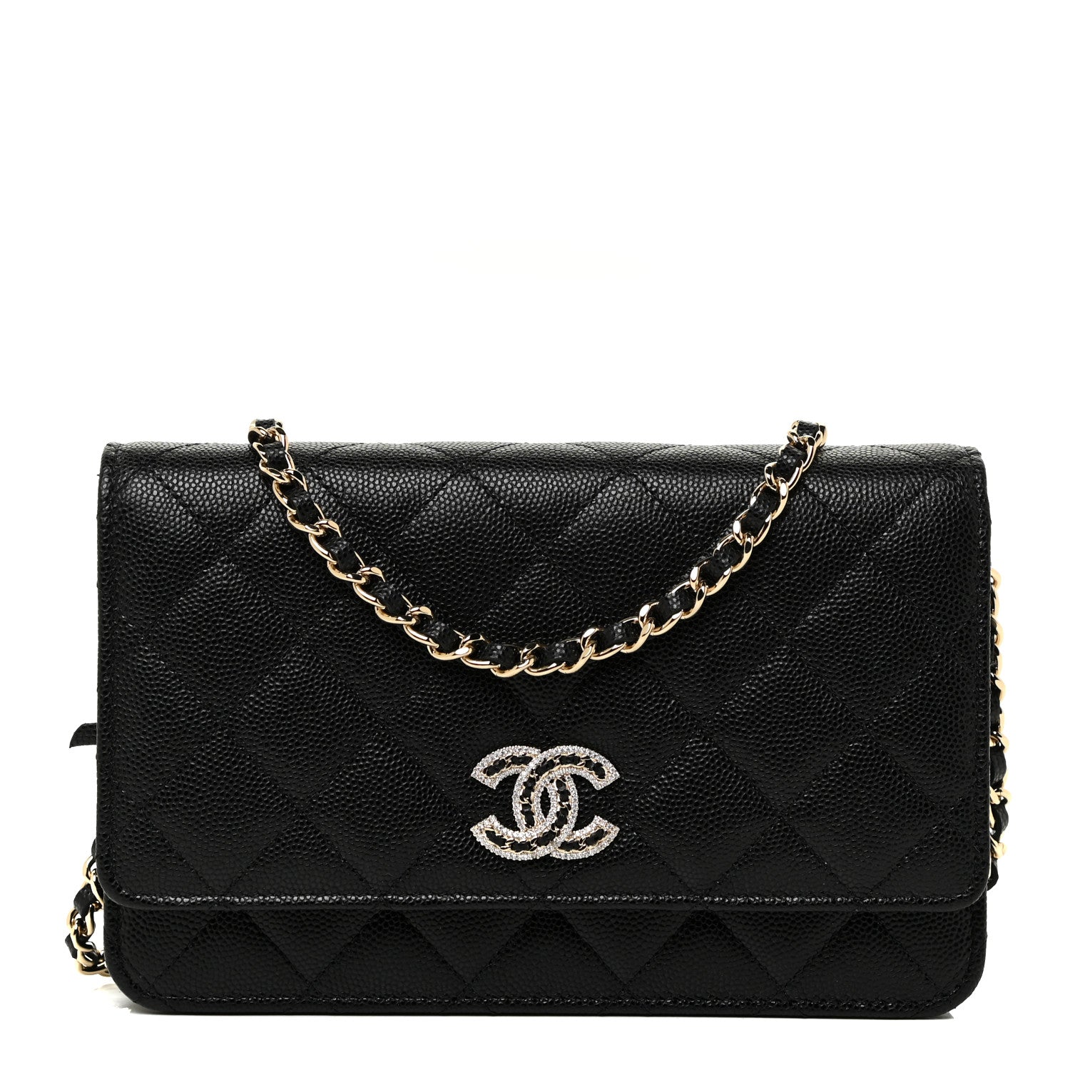 Chanel Caviar Quilted Crystal CC Wallet On Chain WOC Black 1 of 12