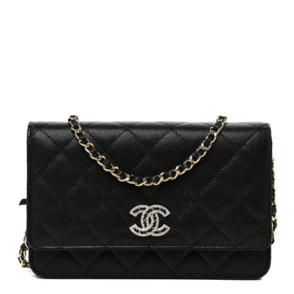 Chanel Caviar Quilted Crystal CC Wallet On Chain WOC Black 1 of 12