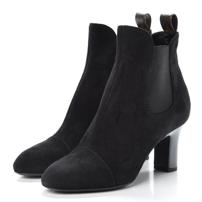 Louis Vuitton Suede Monogram Uniformes Cap Toe Chelsea 75mm Ankle Boots 36.5 Black 3 of 7