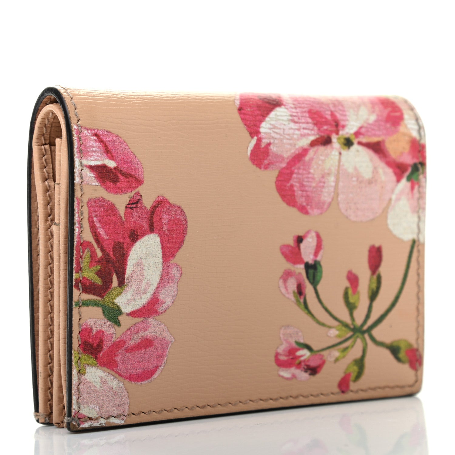 Gucci Shangai Calfskin Blooms Print Card Case Wallet Pink Apricot Multicolor 4 of 10