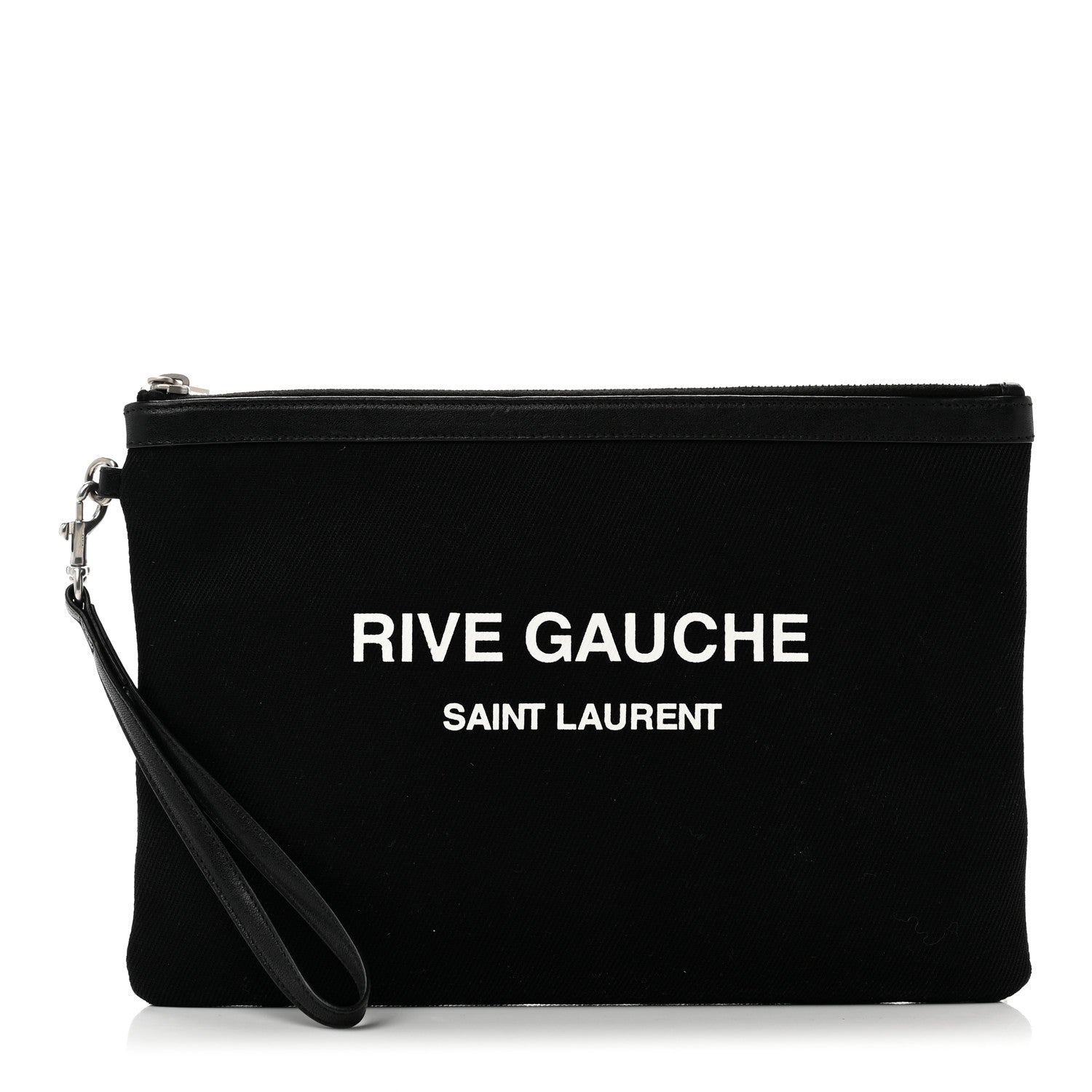 Saint Laurent Linen Canvas Rive Gouche Zipped Pouch Black 1 of 9