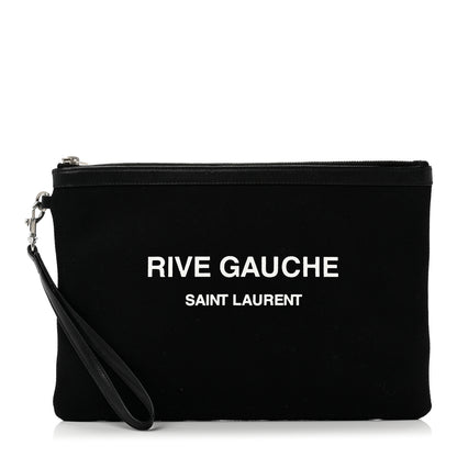 Saint Laurent Linen Canvas Rive Gouche Zipped Pouch Black 1 of 9