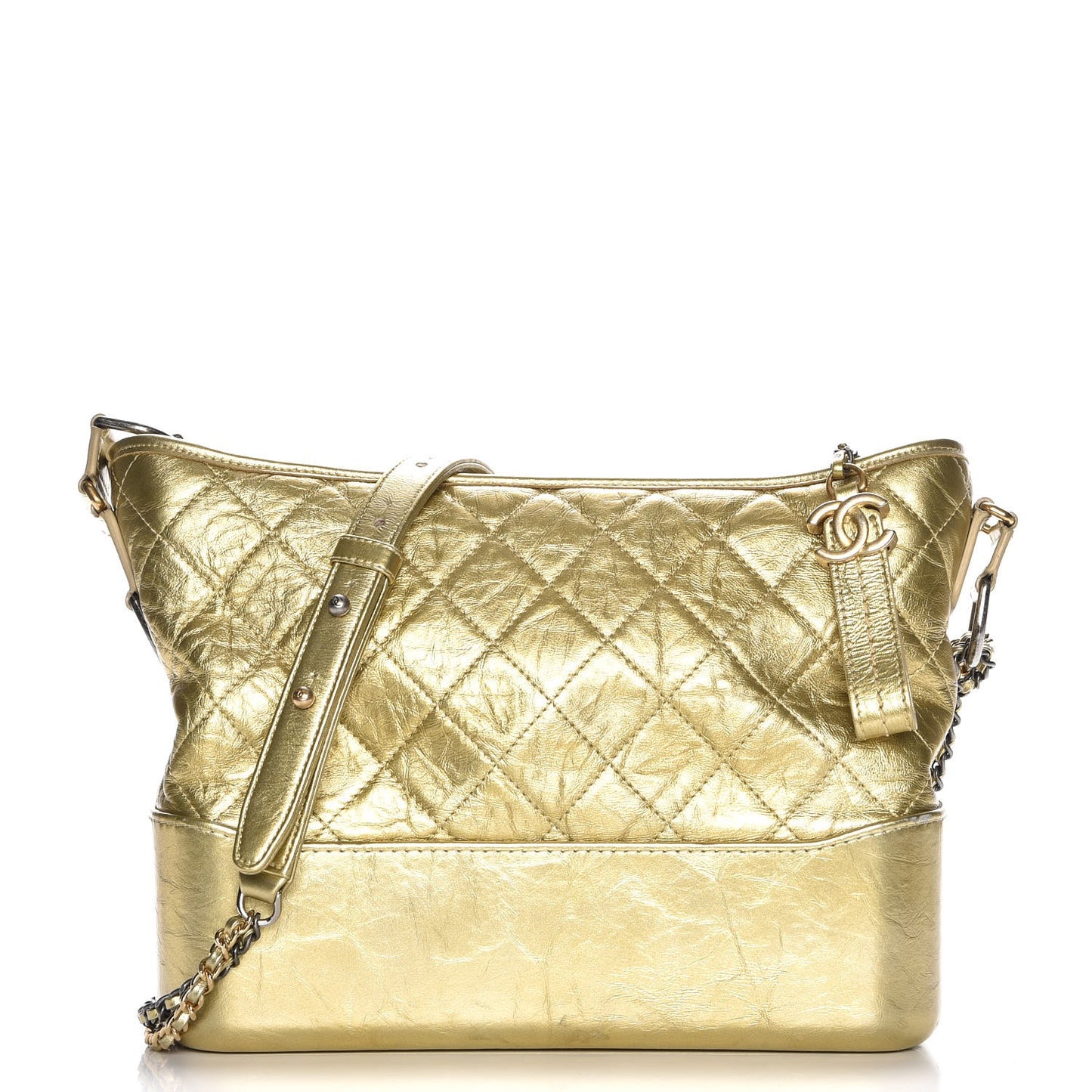 Metallic Aged Calfskin Quilted Medium Gabrielle Gold