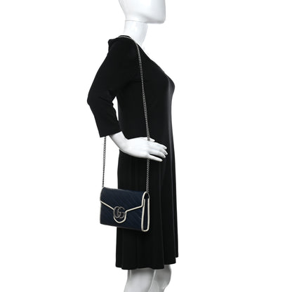 Gucci Vintage Effect Calfskin Matelasse Diagonal Torchon GG Marmont Chain Wallet Blue Agata Mystic White 2 of 11