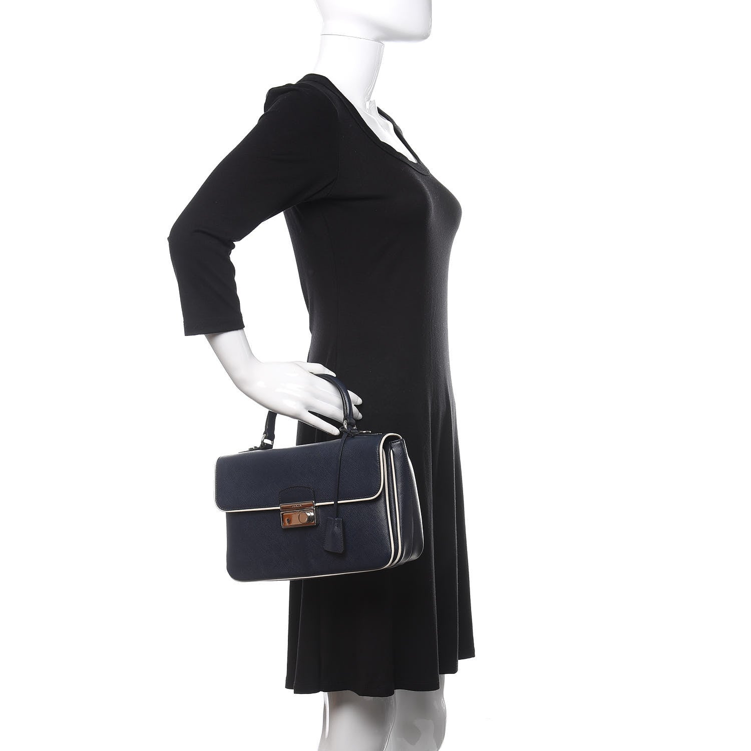 Prada Saffiano Lux Sound Top Handle Baltico Talco 2 of 10