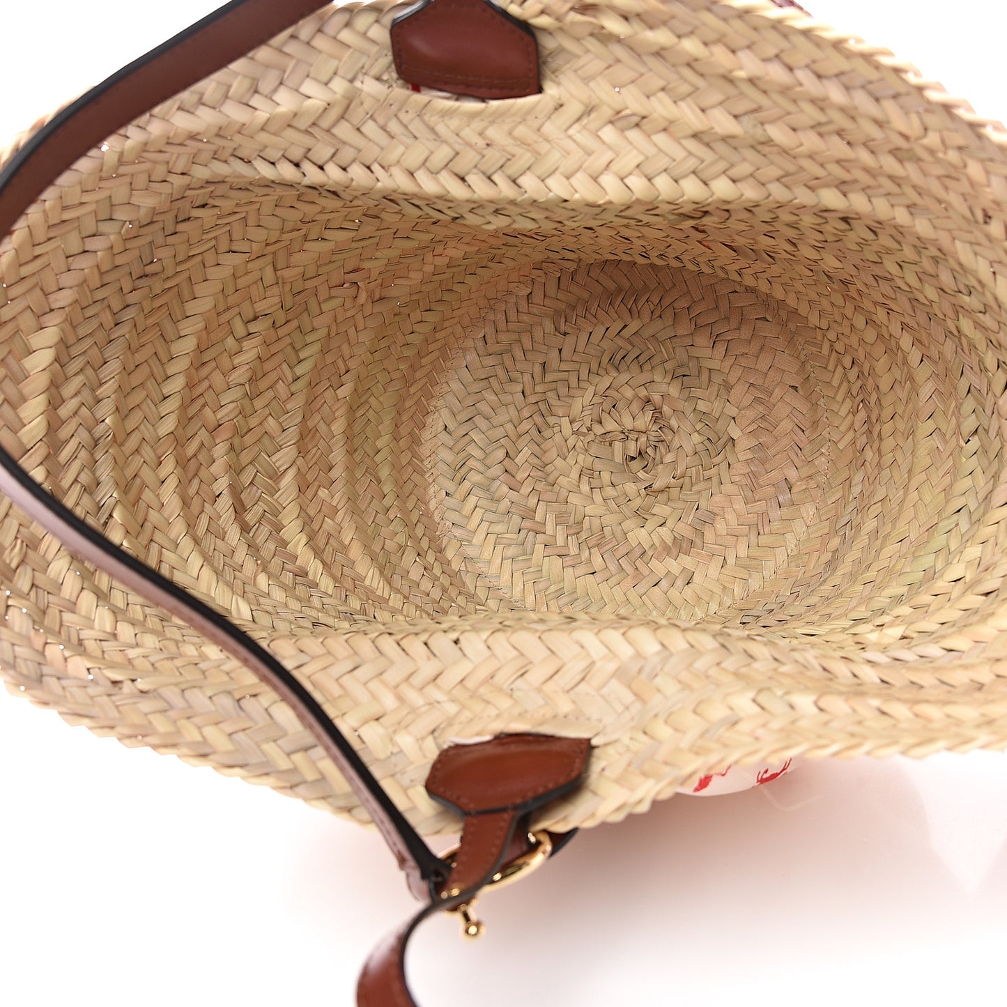 Smooth Calfskin Raffia Little Horses Medium Panier Basket White Red