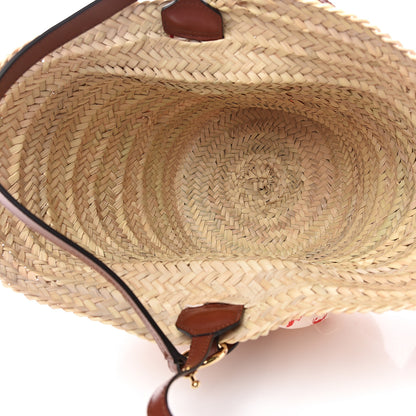 Chloe Smooth Calfskin Raffia Little Horses Medium Panier Basket White Red 5 of 8