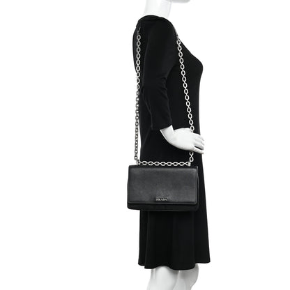 Prada Saffiano Tessuto Nylon Chain Shoulder Bag Black 2 of 11