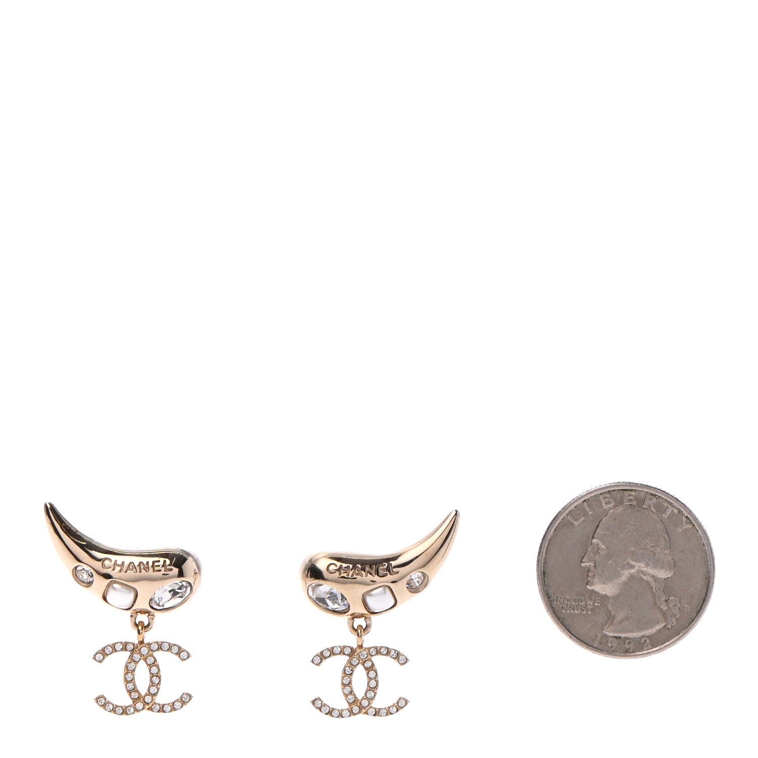 Chanel Crystal Pearl CC Drop Earrings Gold 2 of 5