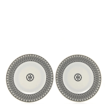 Hermes Porcelain H Deco Dessert Plates Set of 2 Black White 1 of 8