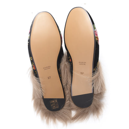 Gucci Velvet Fur Floral Womens Princetown Slippers 37 Black 5 of 8