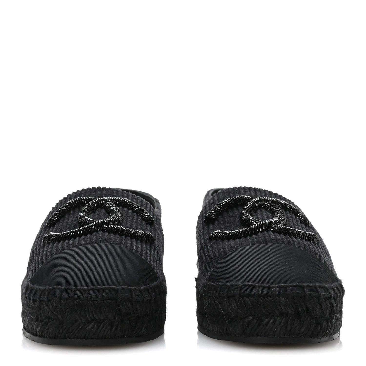Chanel Corduroy Grosgrain Cap Toe CC Espadrille Flats 39 Black