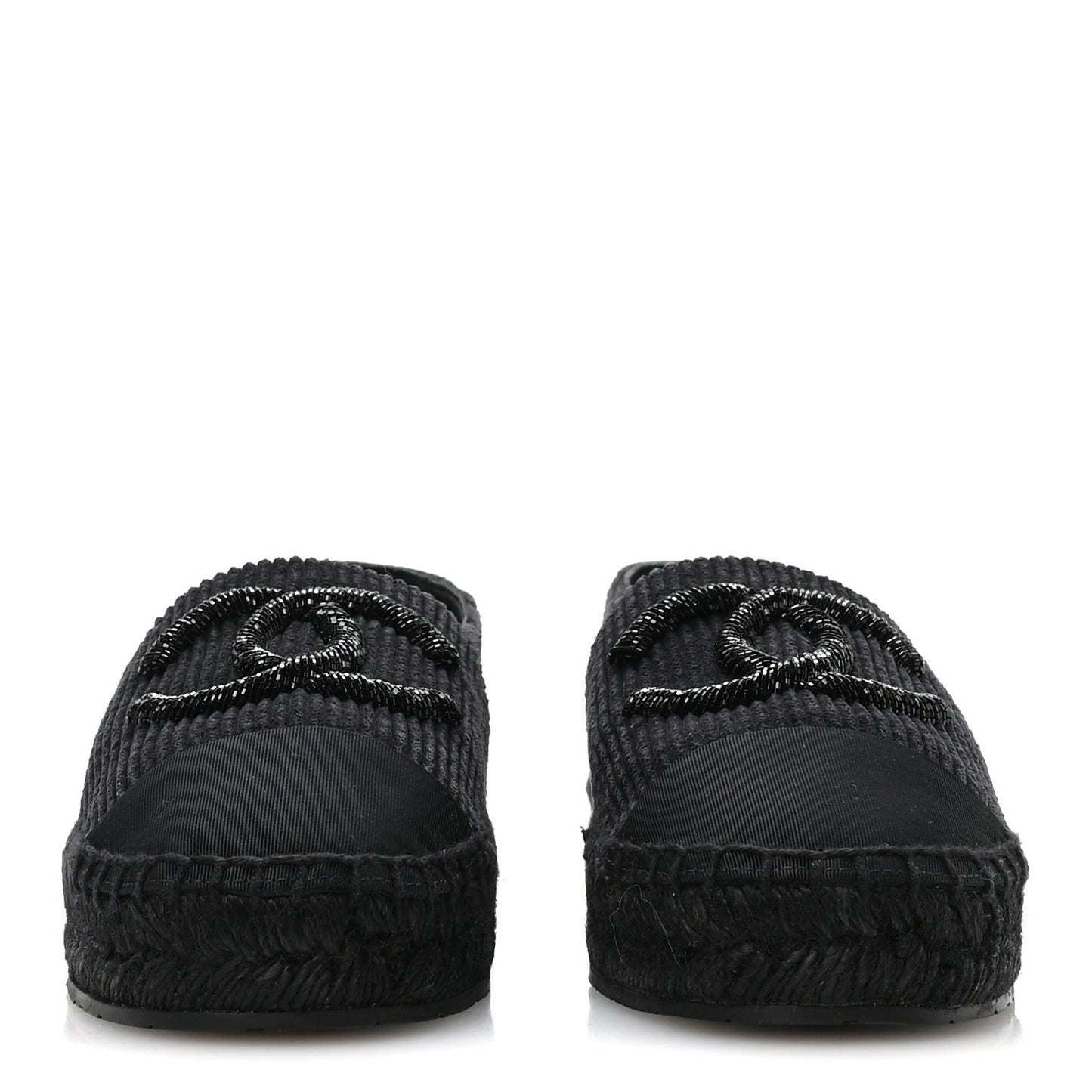 Corduroy Grosgrain Cap Toe CC Espadrille Flats 39 Black
