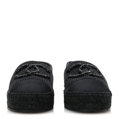 Chanel Corduroy Grosgrain Cap Toe CC Espadrille Flats 39 Black 3 of 8