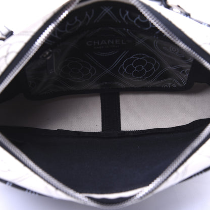 Chanel Coated Canvas Calfskin Camellia Printed Camera Case Black Beige 5 of 13