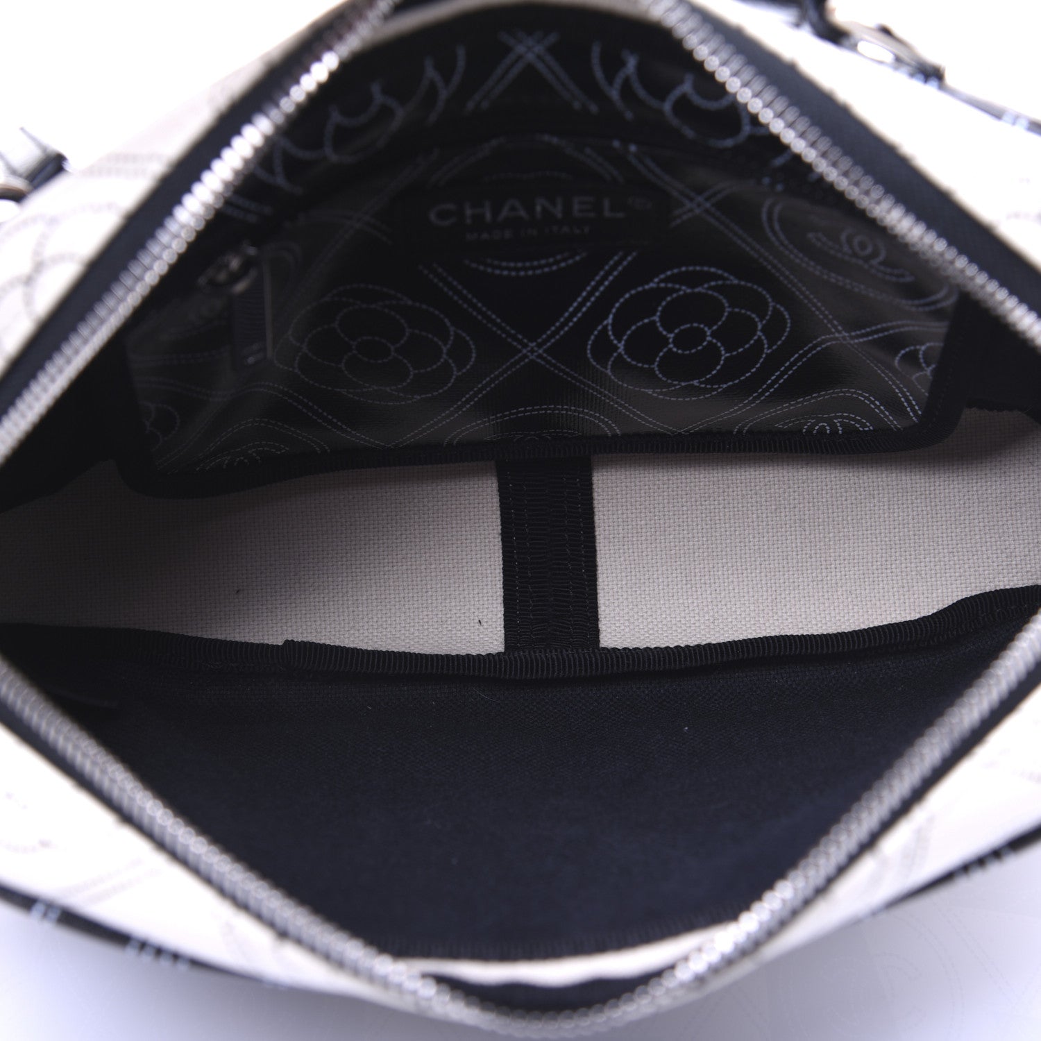 Chanel Coated Canvas Calfskin Camellia Printed Camera Case Black Beige 5 of 13