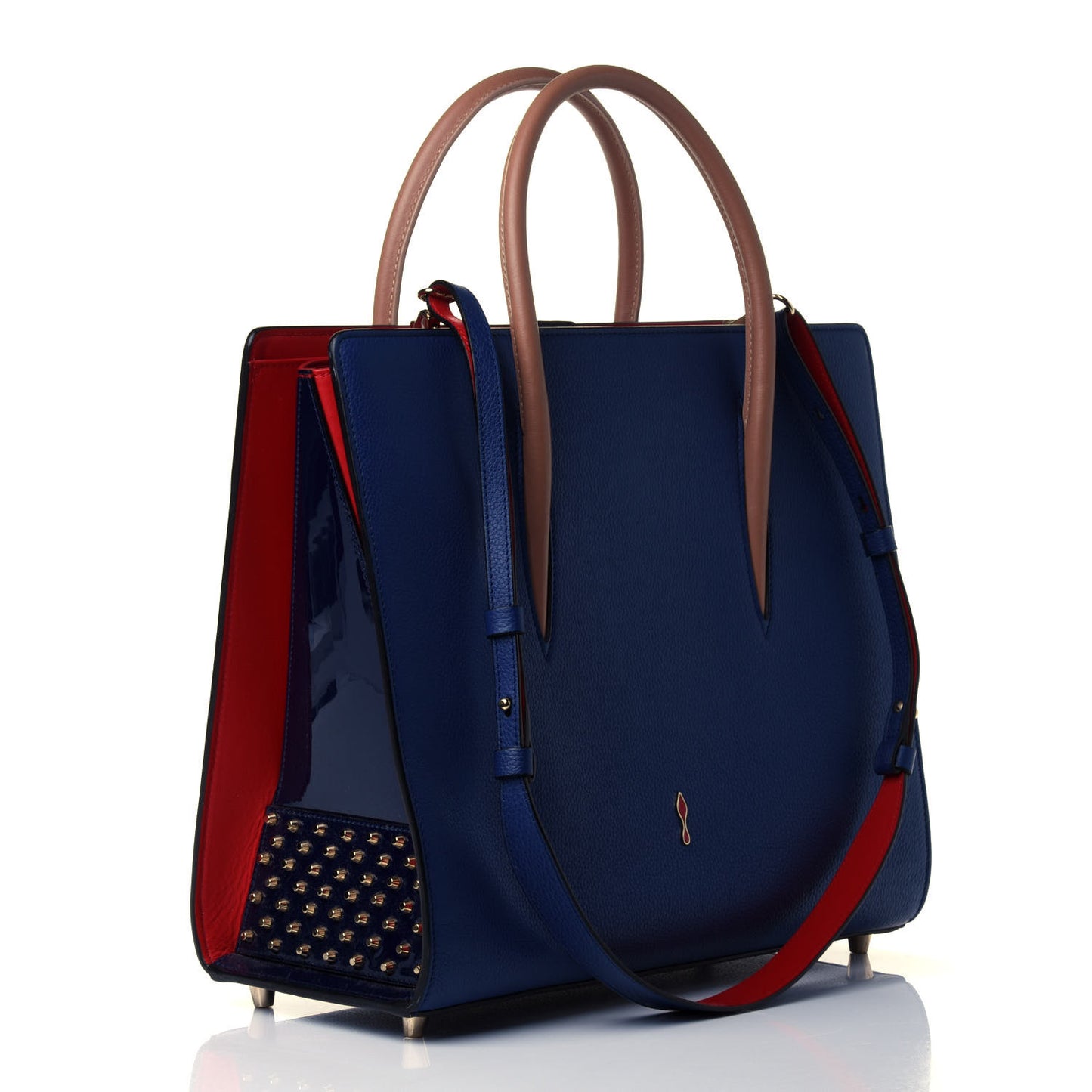 Calfskin Patent Spiked Medium Paloma Blue