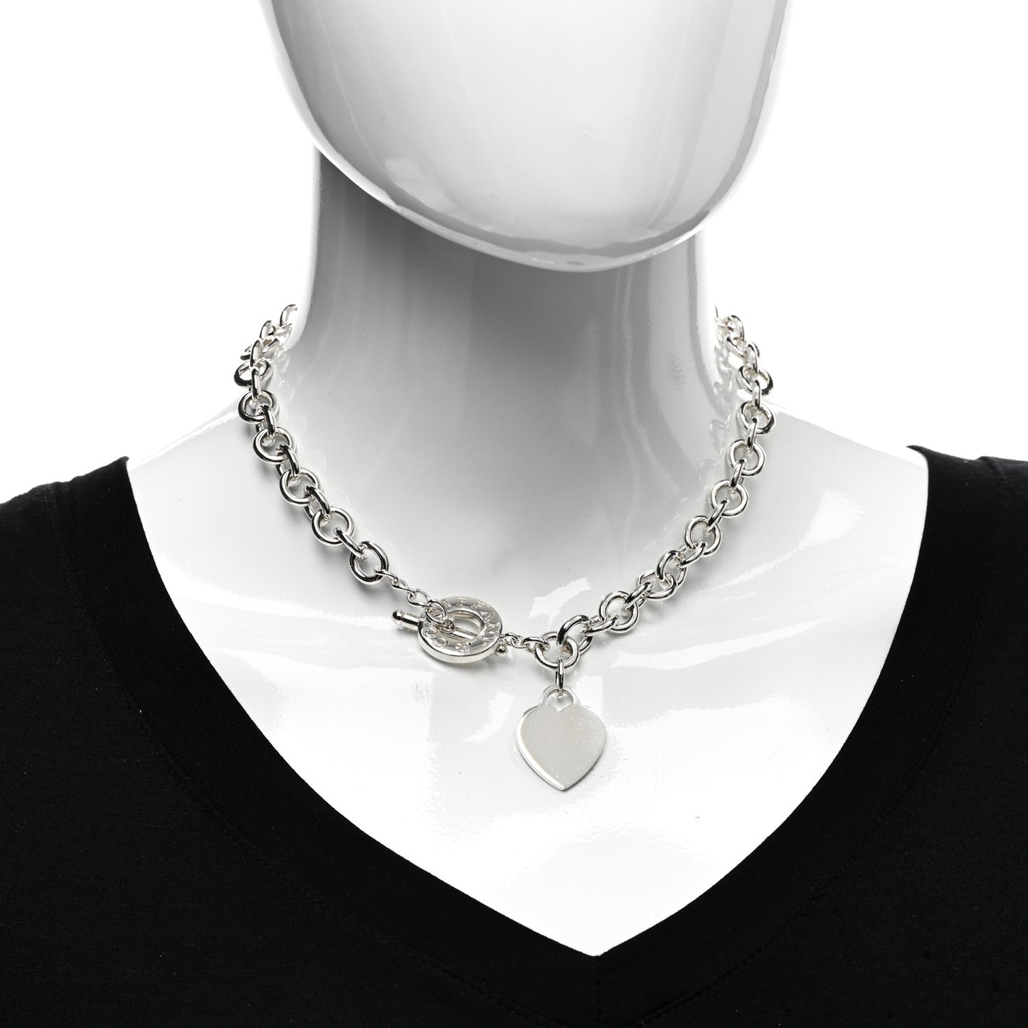 Sterling Silver Heart Tag Toggle Necklace