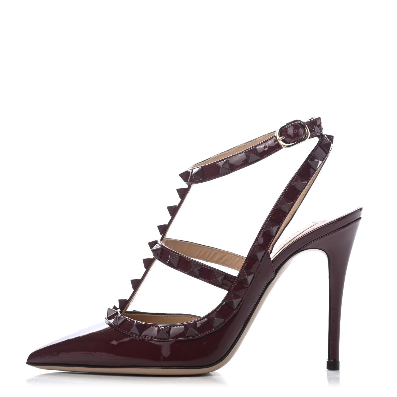 Valentino Garavani Patent Rockstud Ankle Strap Pumps 35 Rubin 1 of 4