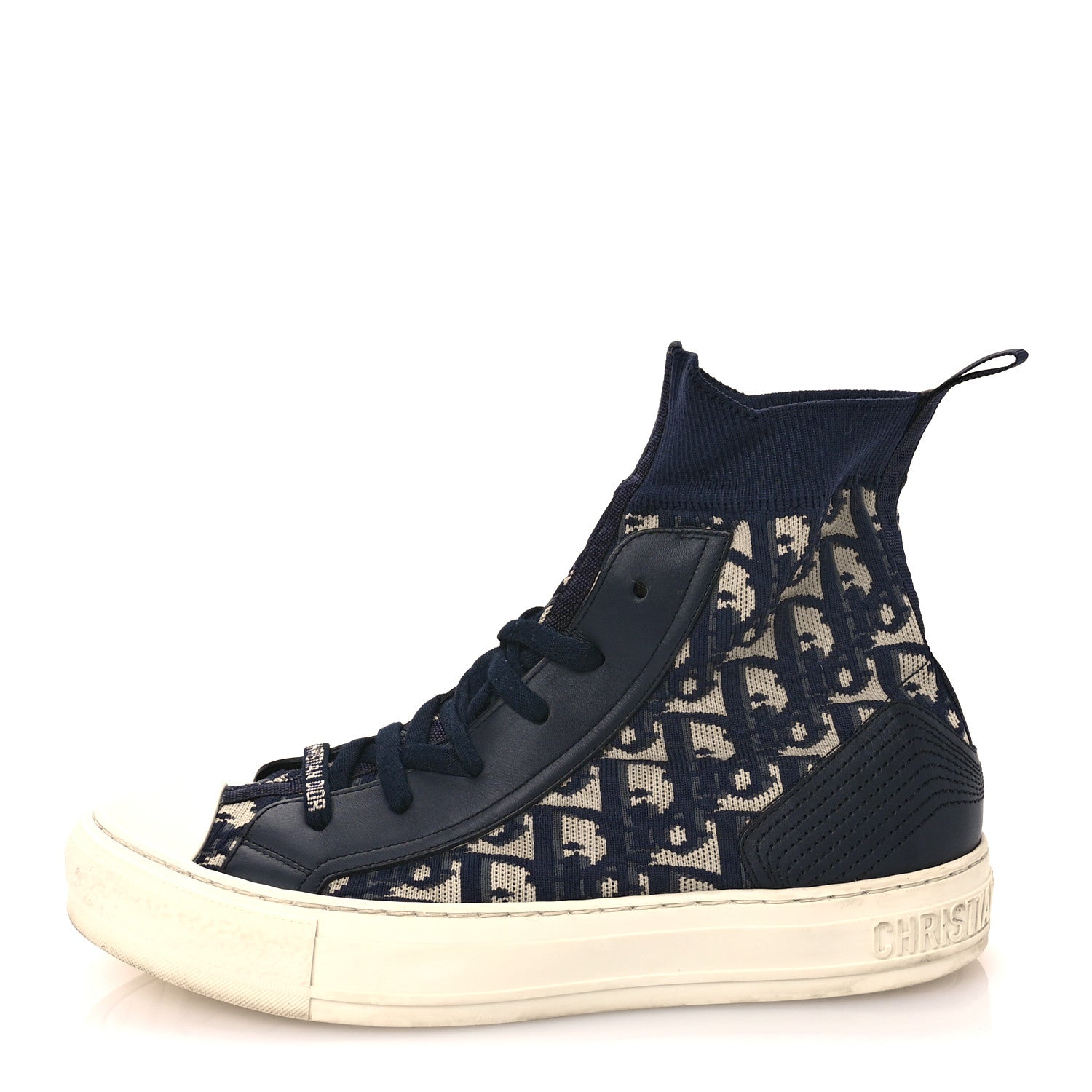 Christian Dior Technical Knit Calfskin Oblique Womens Walk'n Dior High Top Sneakers 39 Deep Blue 1 of 9