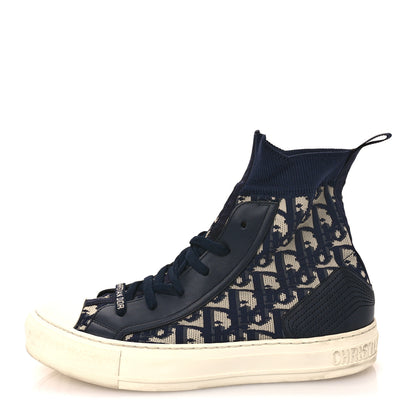 Christian Dior Technical Knit Calfskin Oblique Womens Walk'n Dior High Top Sneakers 39 Deep Blue 1 of 9