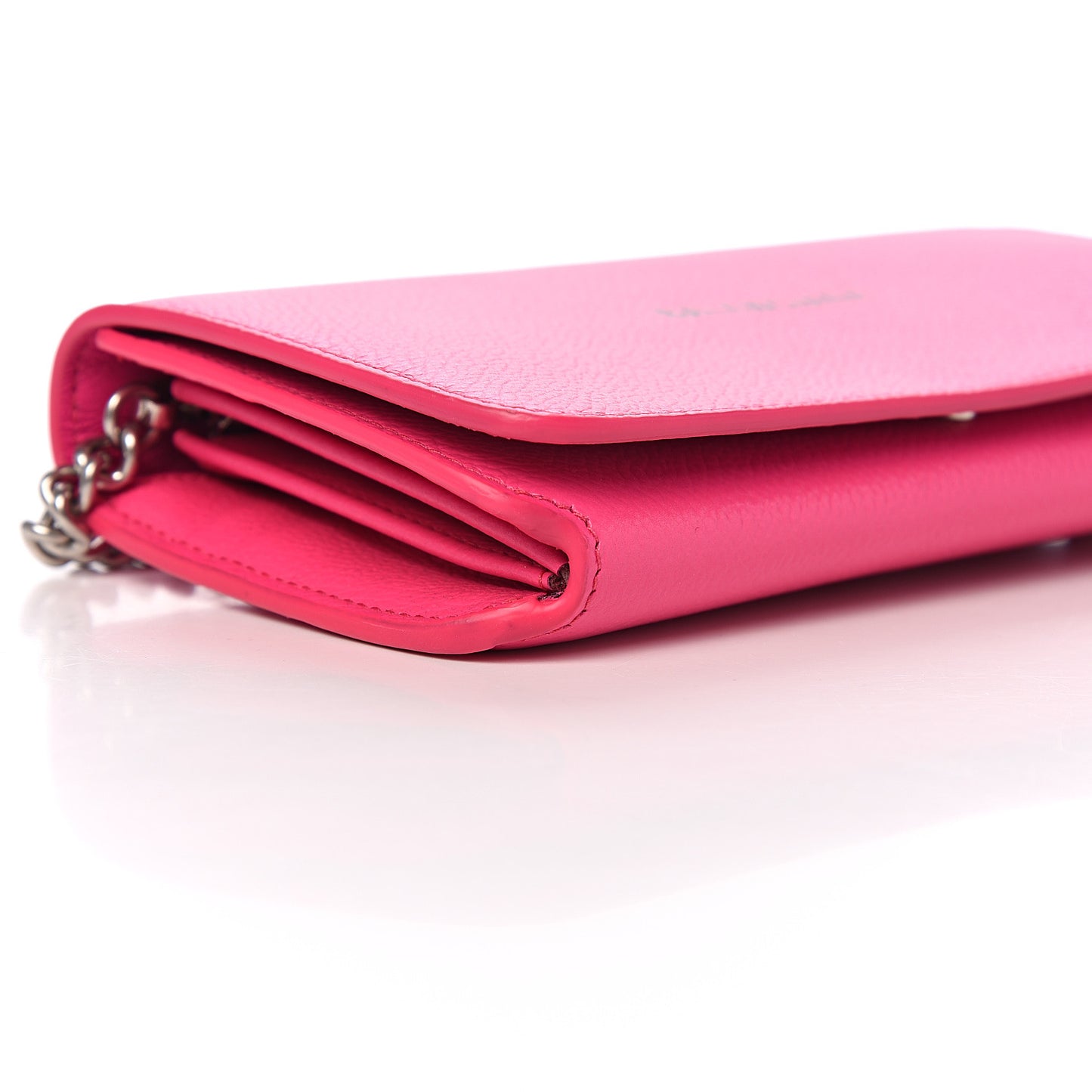 Grained Calfskin Logo Cash Continental Wallet on Chain Acid Pink Black
