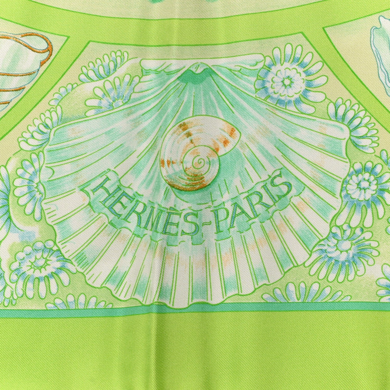 Hermes Silk Parures Oceanes Scarf 90 Pistache Beige Orange 2 of 6