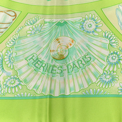 Hermes Silk Parures Oceanes Scarf 90 Pistache Beige Orange 2 of 6