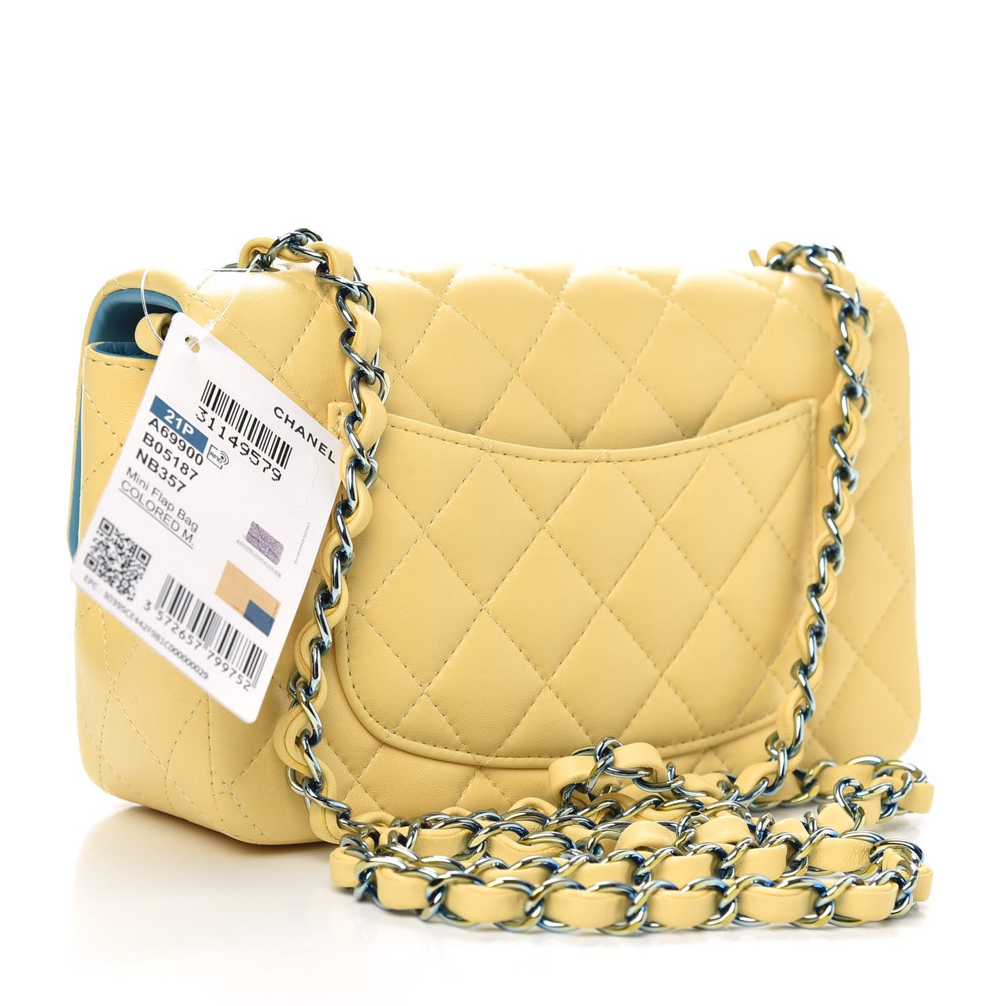 Lambskin Quilted Mini Rectangular Flap Yellow Blue