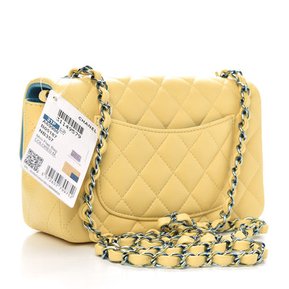 Chanel Lambskin Quilted Mini Rectangular Flap Yellow Blue 3 of 12