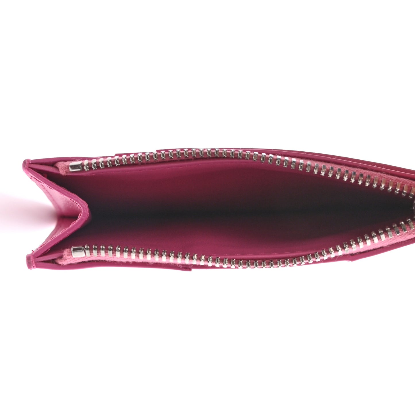 Metallic Patent Calfskin Intrecciato Zip Card Holder Pink