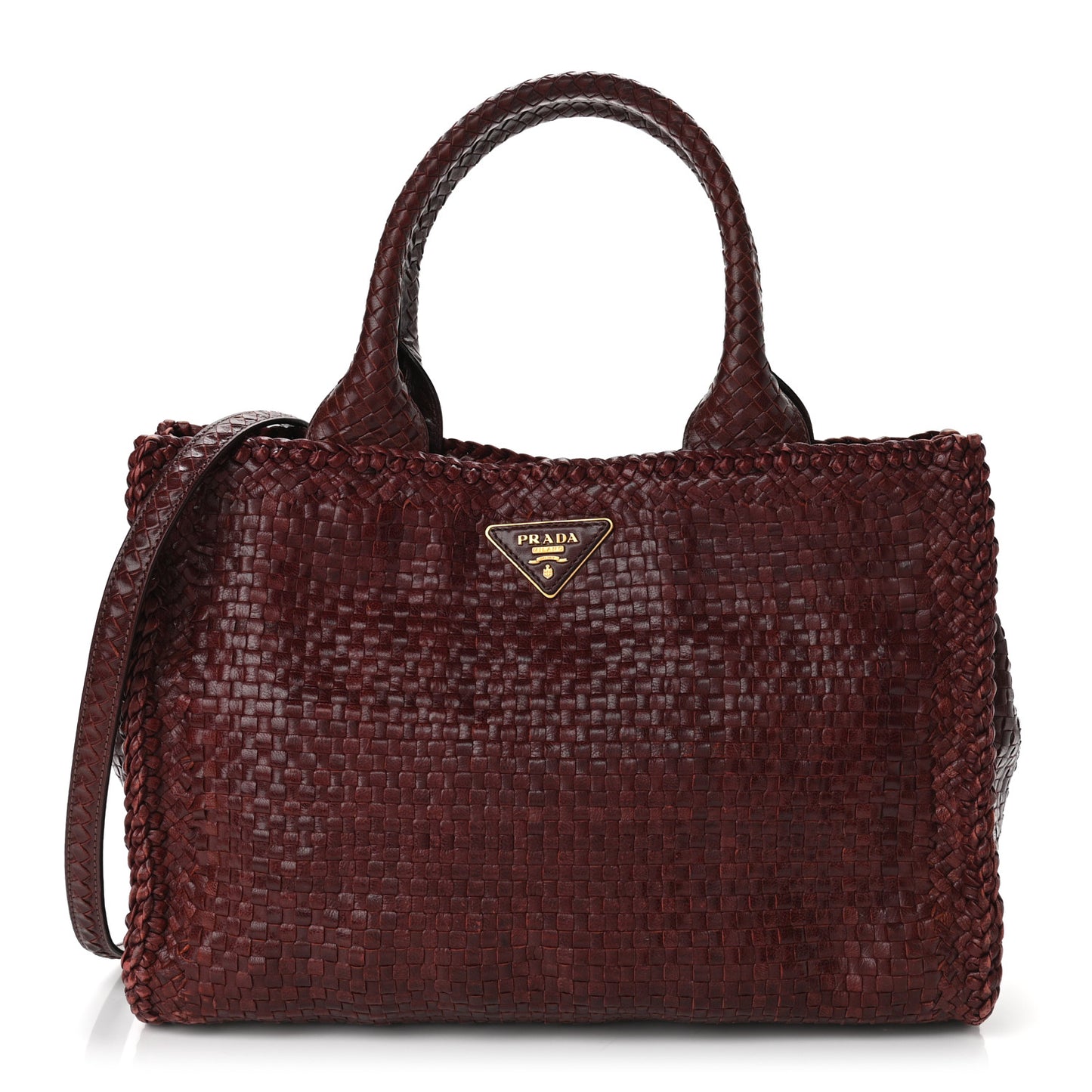 Goatskin Woven Small Tote Burgundy