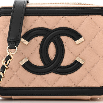 Chanel Caviar Quilted CC Filigree Vanity Clutch With Chain Beige Black 8 of 11
