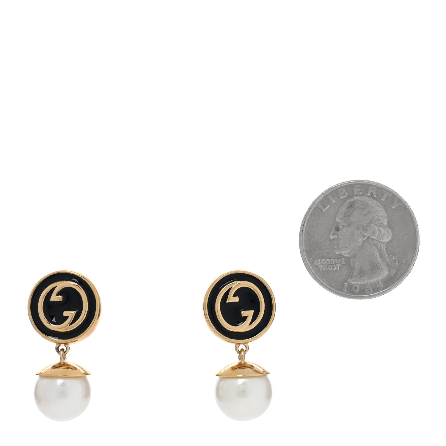 Gucci Metal Enamel Pearl GG Interlocking Earring Black White 2 of 5
