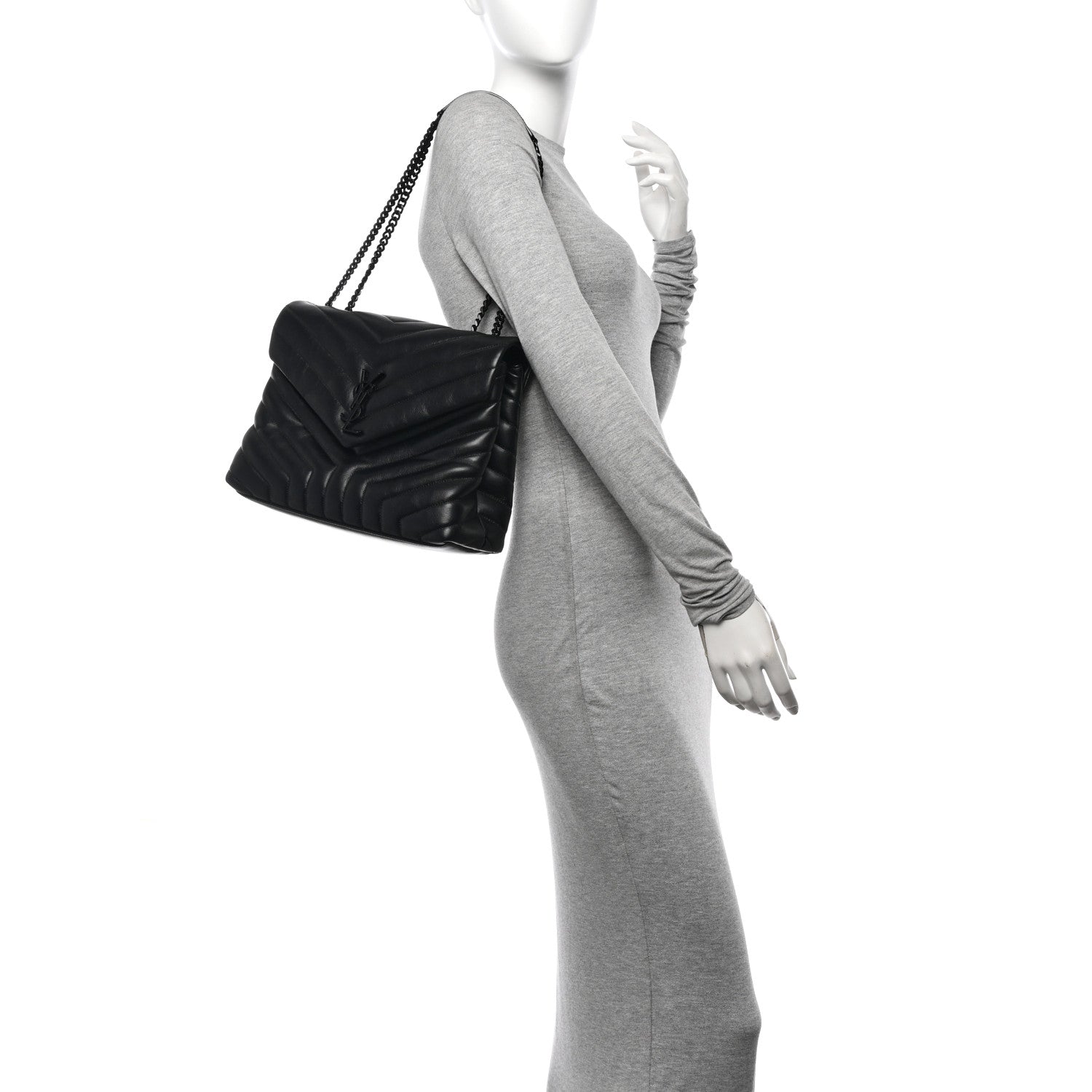 Saint Laurent Calfskin Y Quilted Monogram Monochrome Medium Loulou Chain Satchel Black 2 of 12