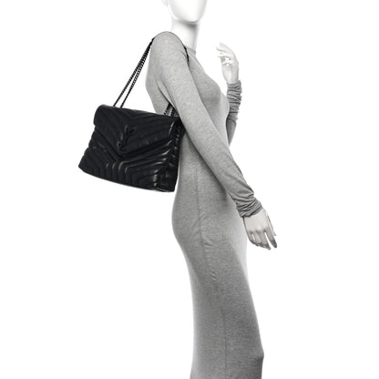 Saint Laurent Calfskin Y Quilted Monogram Monochrome Medium Loulou Chain Satchel Black 2 of 12