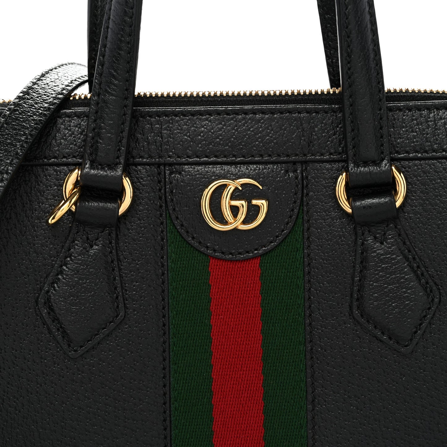 Textured Calfskin Web Small Ophidia Tote Bag Black
