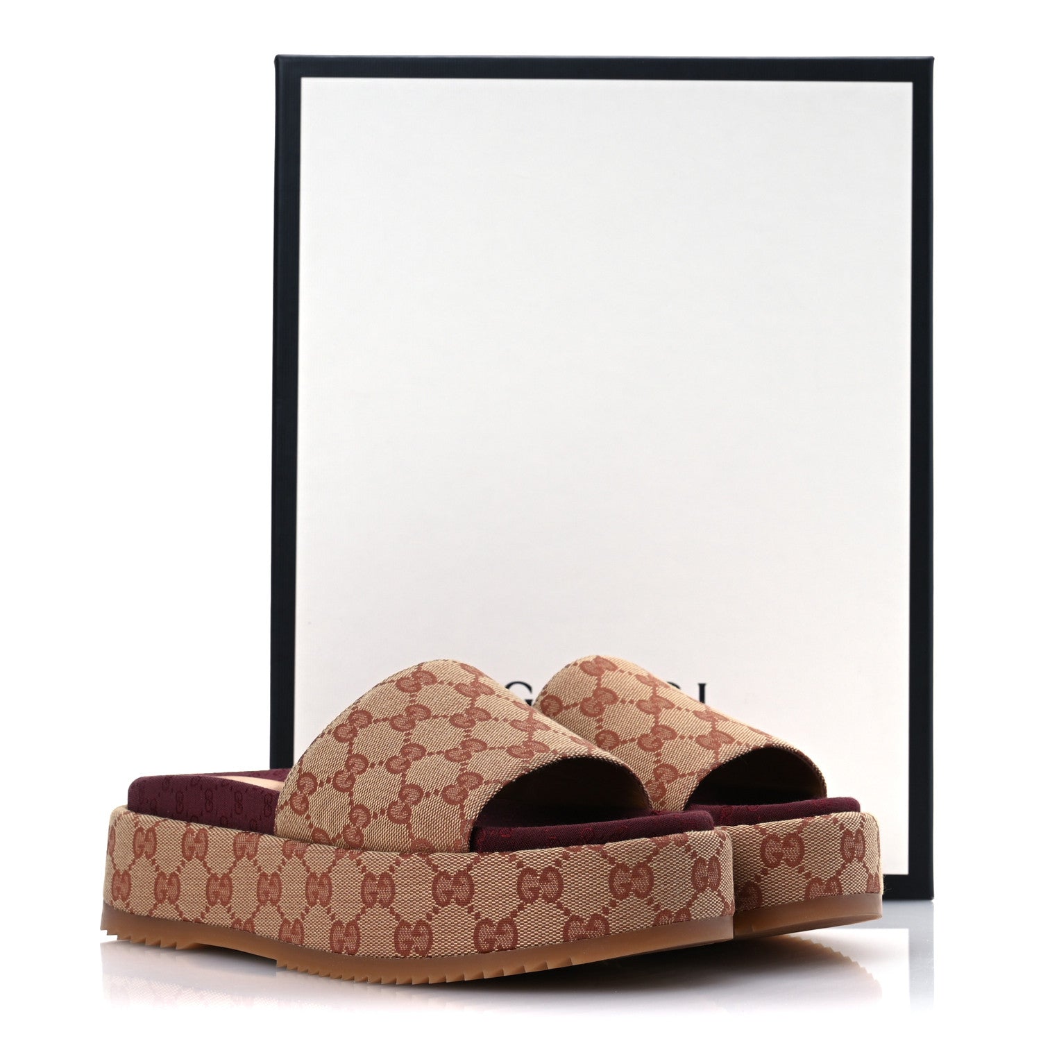Gucci Canvas GG Monogram Angelina Platform Slide Sandals 39 Beige Ruggine 11 of 11