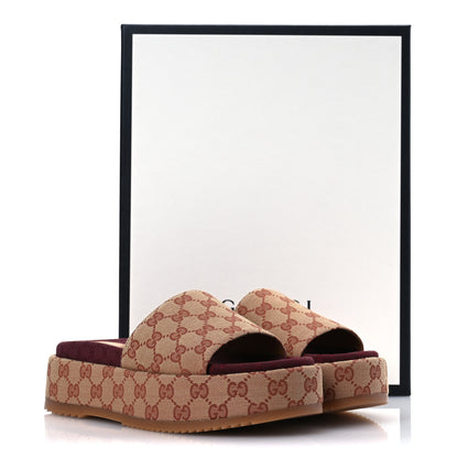 Gucci Canvas GG Monogram Angelina Platform Slide Sandals 39 Beige Ruggine 11 of 11