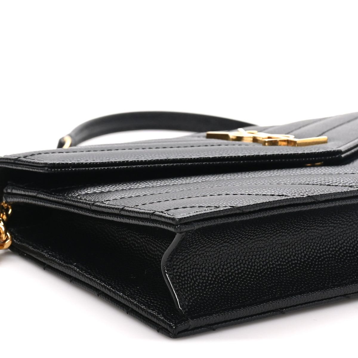 Saint Laurent Grain De Poudre Matelasse Chevron Monogram Envelope Chain Wallet Black 8 of 10