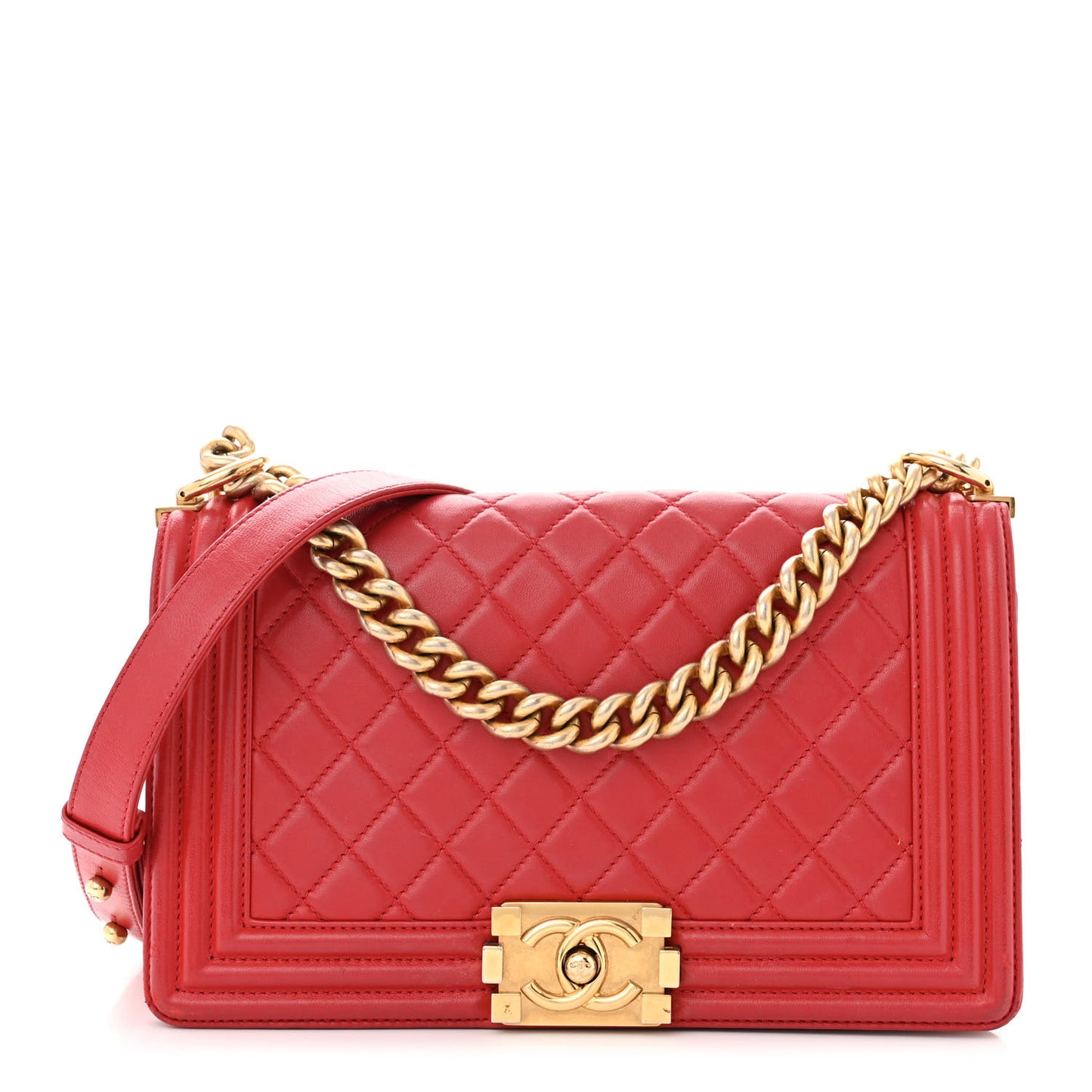 Lambskin Quilted Medium Boy Flap Red