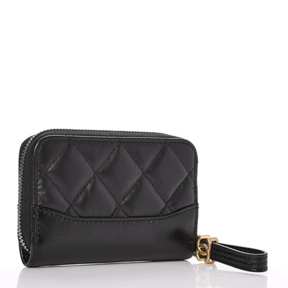 Chanel Aged Calfskin Quilted Gabrielle Zip Around Coin Purse Wallet Black 3 of 8
